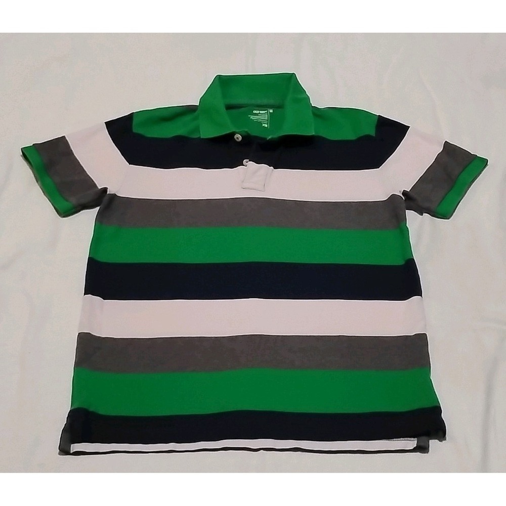 Old Navy  2009 Men's Striped Cotton Knit Polo Shirt Short Sleeve Green Navy M